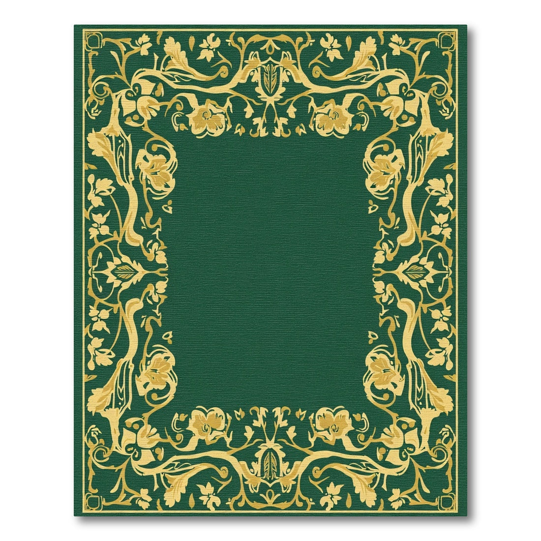 Emerald Gold Floral Vine Border Rug