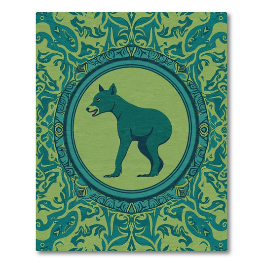 Green Wolf Medallion With Forest Border Rug