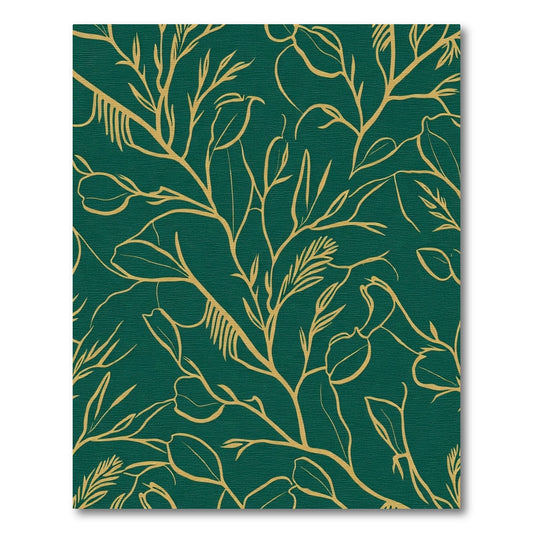 Emerald Green Golden Botanical Vines Rug