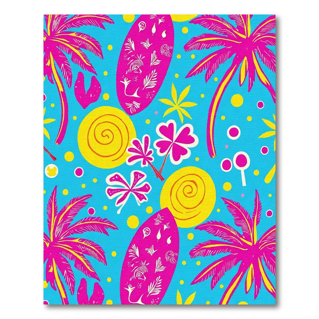 Vibrant Pink Palm Trees Surfboard Sun Rug