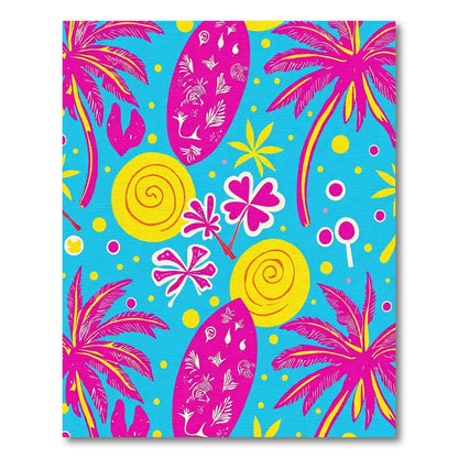 Vibrant Pink Palm Trees Surfboard Sun Rug