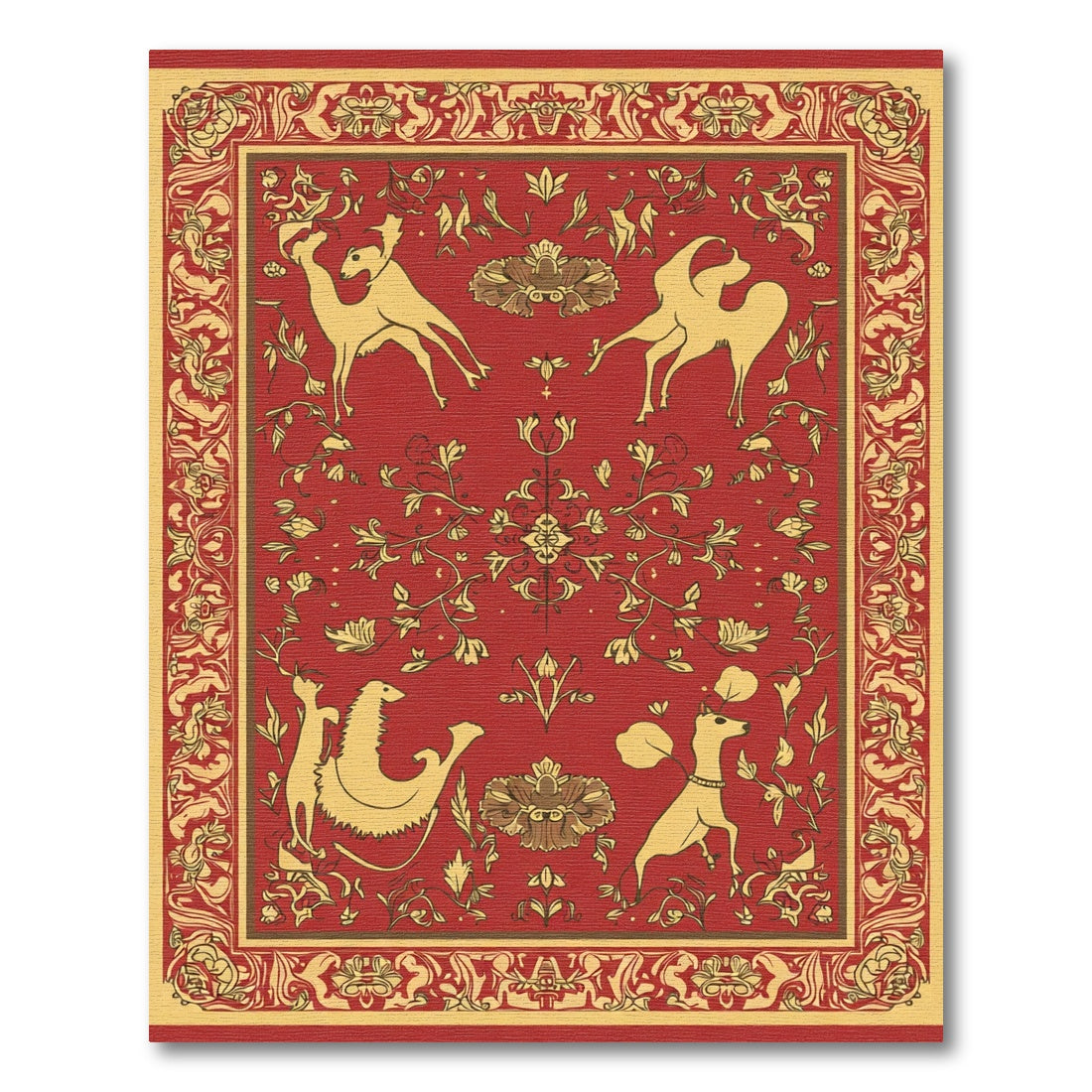 Crimson and Gold Mythical Creature Border Rug