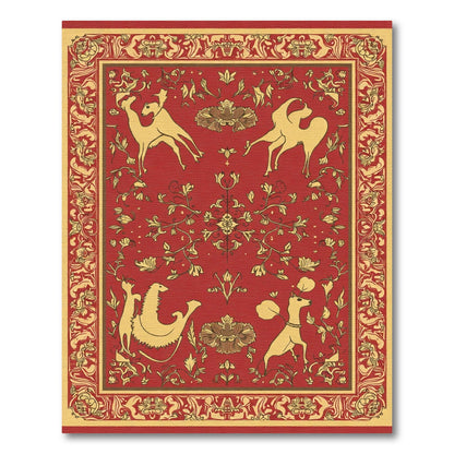 Crimson and Gold Mythical Creature Border Rug