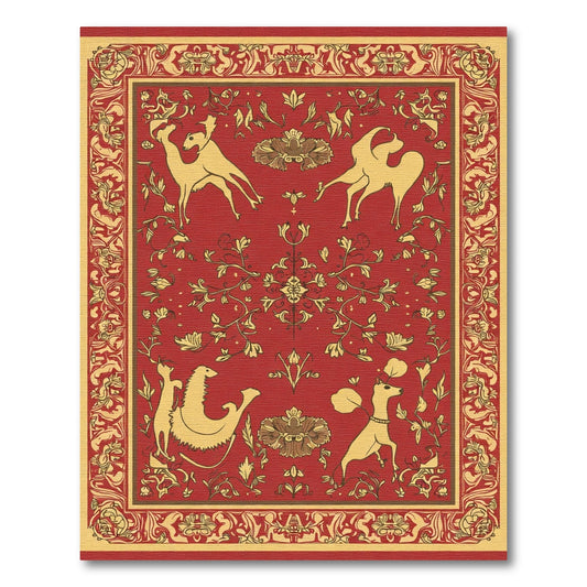 Crimson and Gold Mythical Creature Border Rug