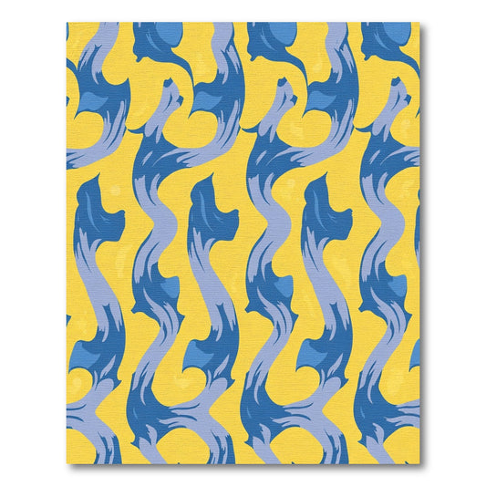 Vibrant Yellow Blue Flowing Curves Rug
