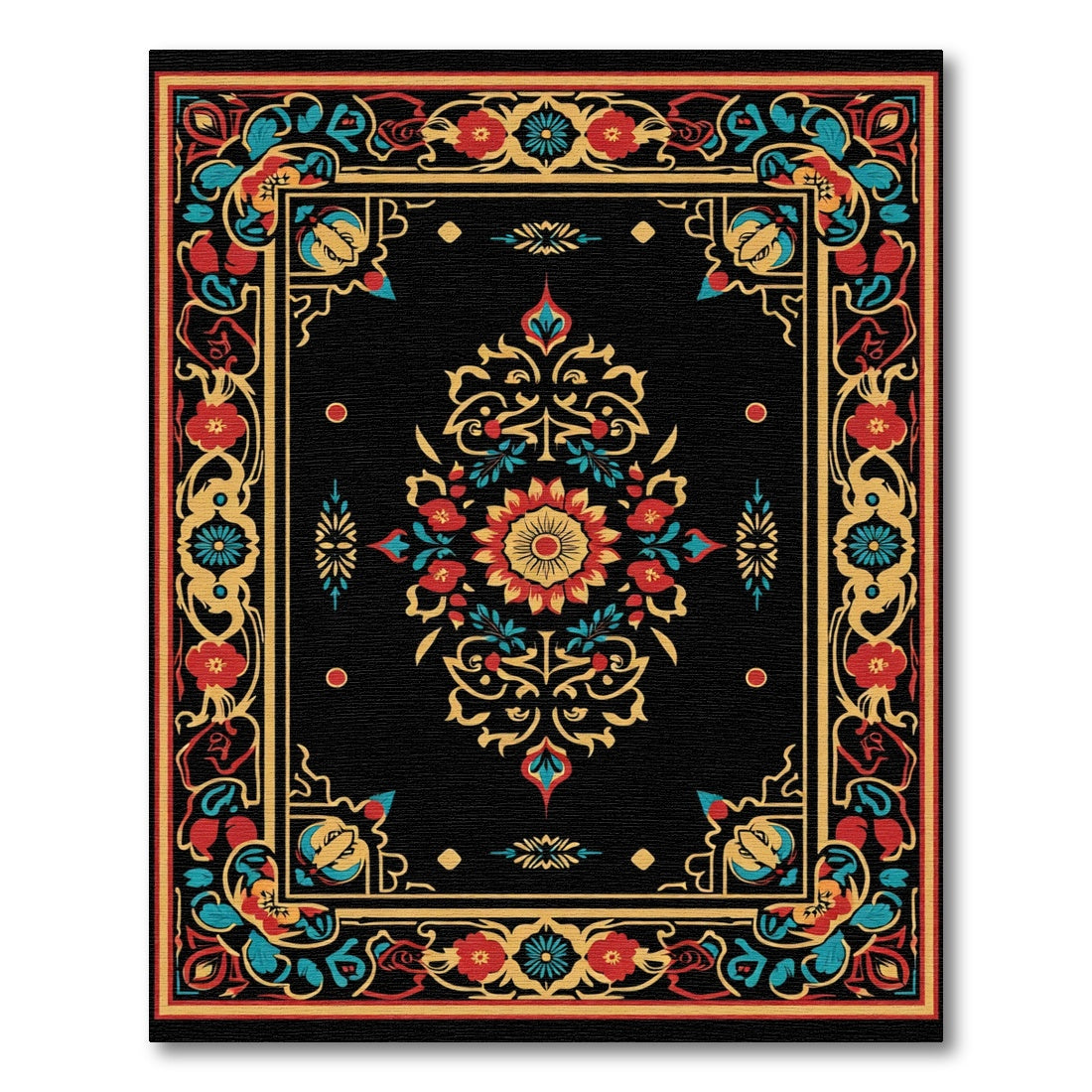 Black Floral Medallion With Red Accent Rug