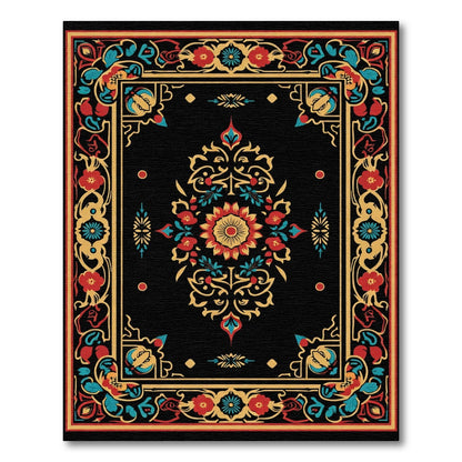 Black Floral Medallion With Red Accent Rug
