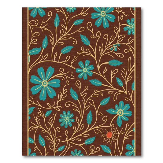 Brown Teal Floral Vine Flourish Rug