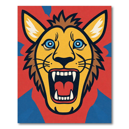 Bold Yellow Lion Red Blue Roar Rug