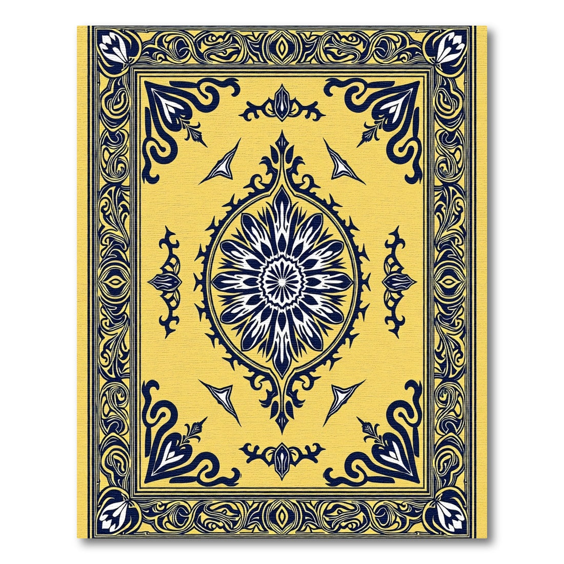 Golden Yellow Floral Medallion Border Rug