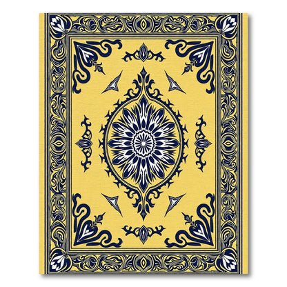 Golden Yellow Floral Medallion Border Rug