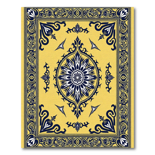 Golden Yellow Floral Medallion Border Rug