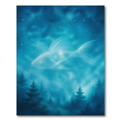 Mystical Fish Starry Night Blue Area Rug