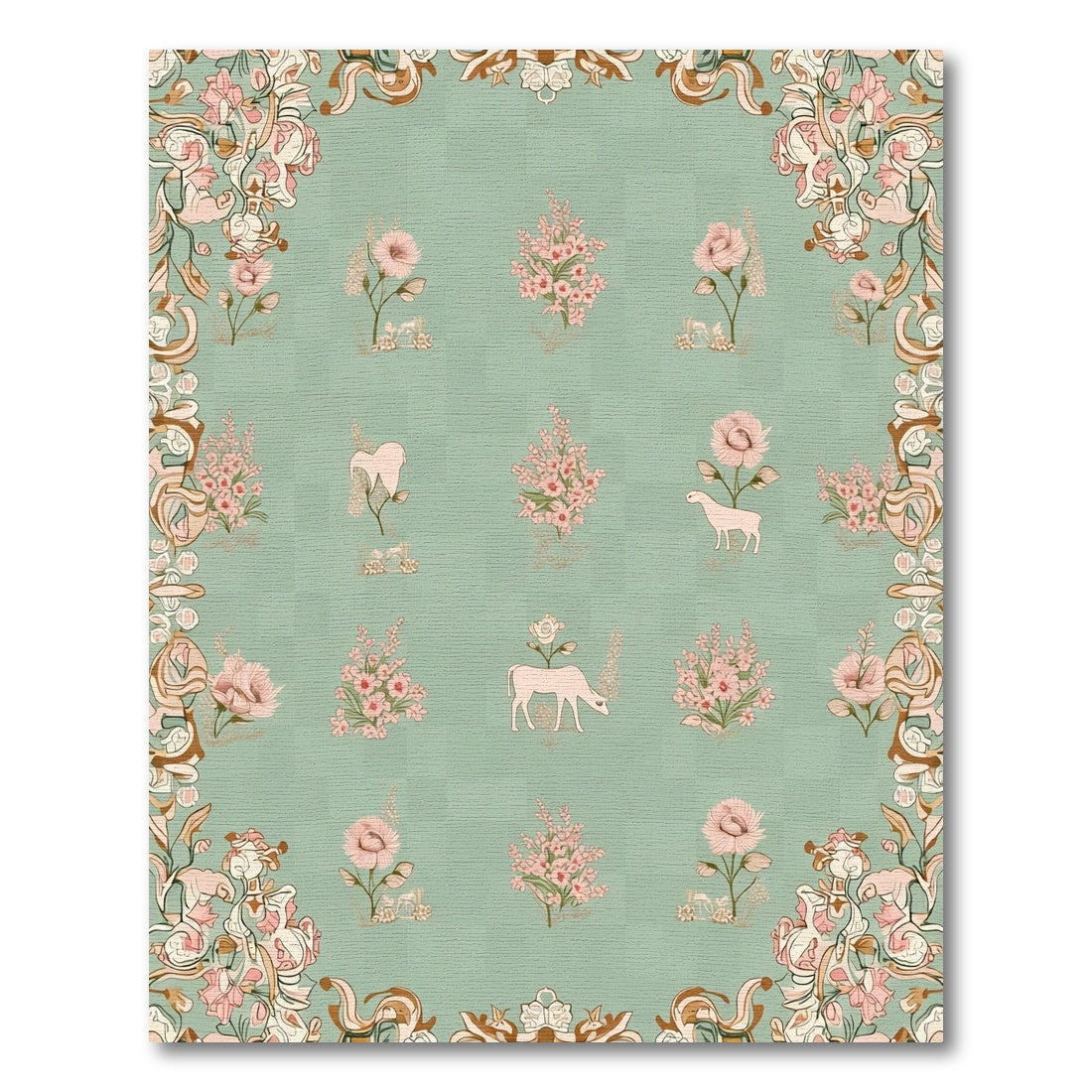 Pastel Pink Floral Livestock Illustration Rug