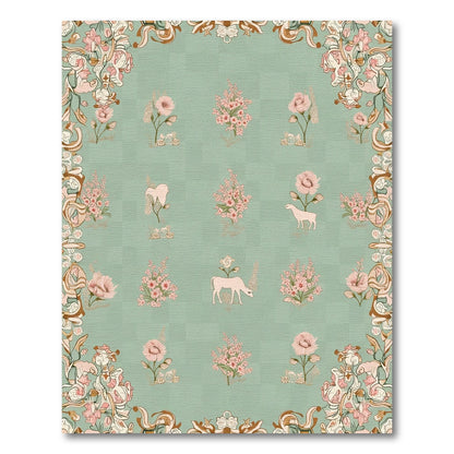 Pastel Pink Floral Livestock Illustration Rug
