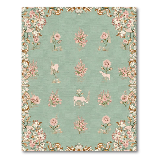 Pastel Pink Floral Livestock Illustration Rug