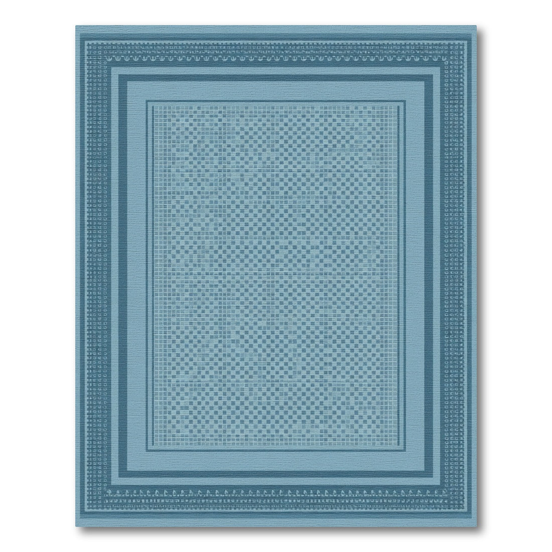 Blue Tonal Square Mosaic Border Rug