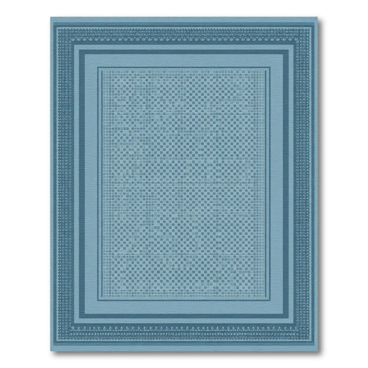 Blue Tonal Square Mosaic Border Rug