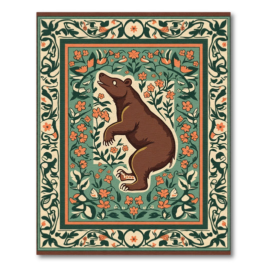 Brown Bear Floral Border Rug