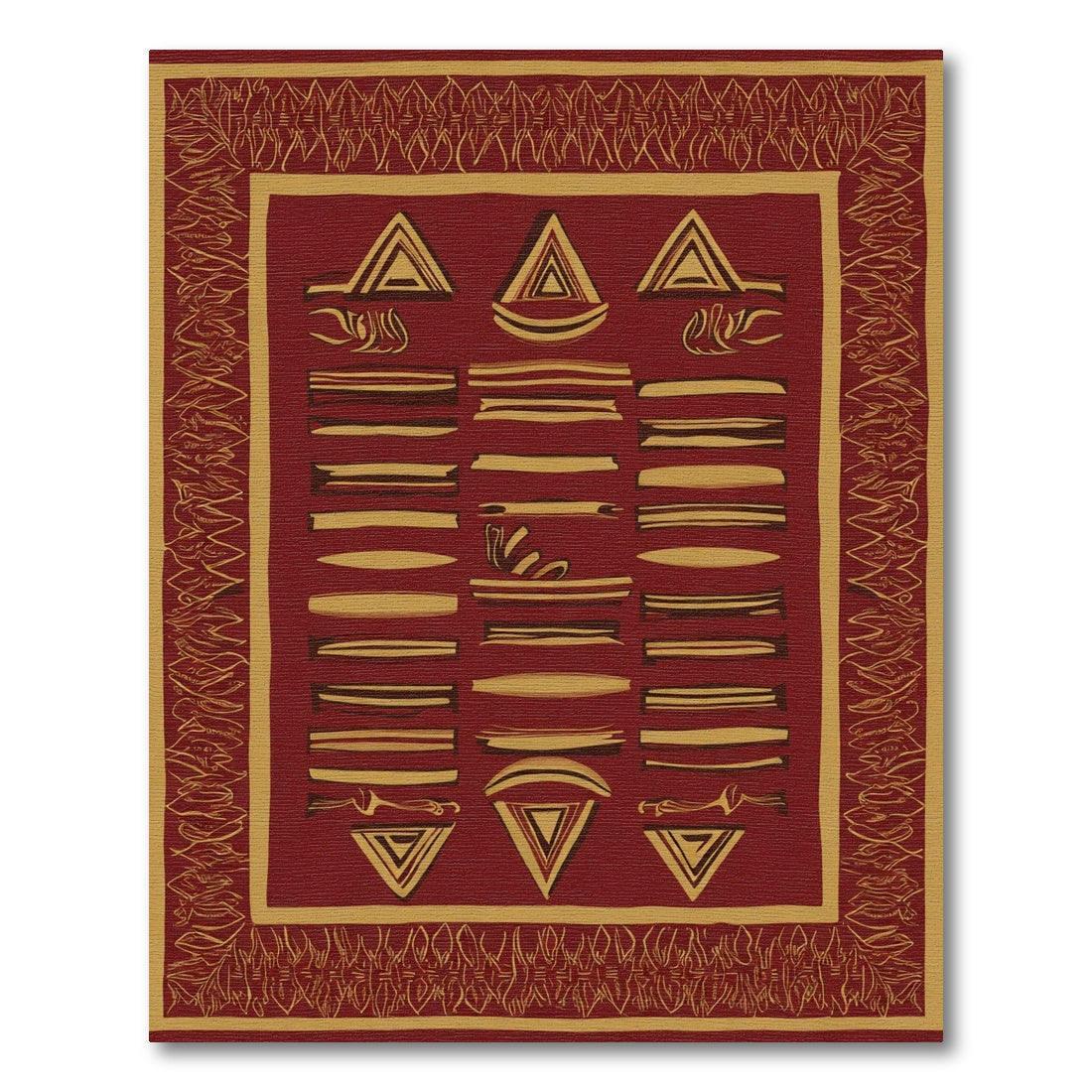 Crimson Gold Abstract Geometric Stripe Rug