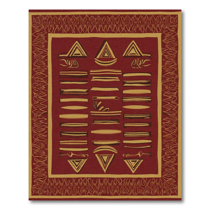 Crimson Gold Abstract Geometric Stripe Rug