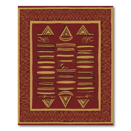 Crimson Gold Abstract Geometric Stripe Rug
