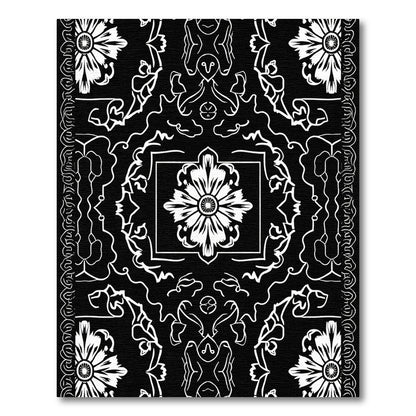 Bold Black White Floral Medallion Intricate Rug