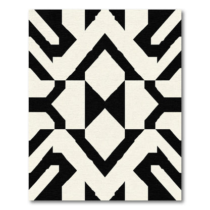Bold Black Cream Geometric Overlay Rug