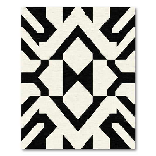 Bold Black Cream Geometric Overlay Rug