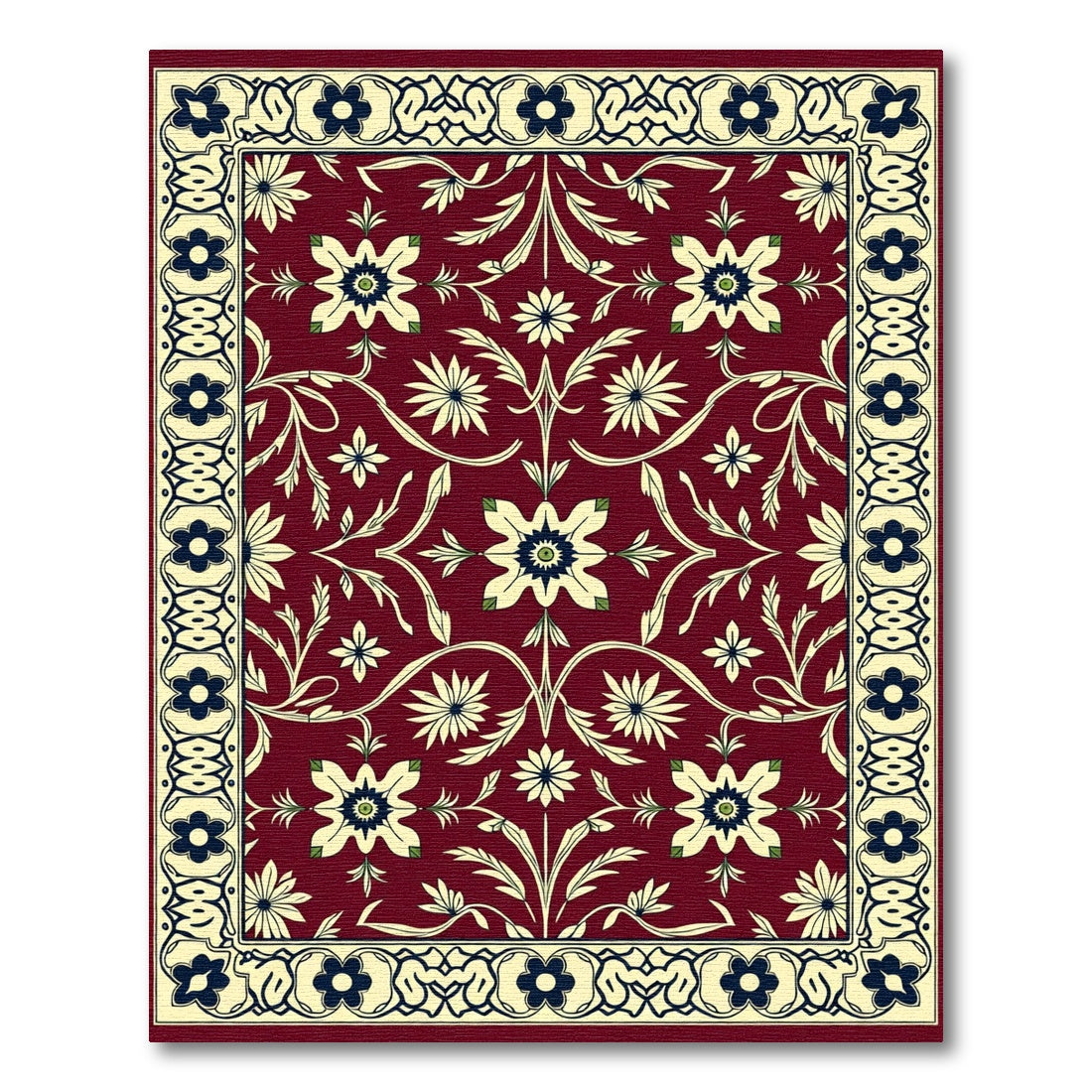 Crimson Bloom Vine Scroll Border Rug