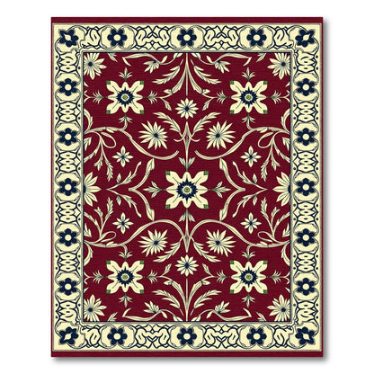 Crimson Bloom Vine Scroll Border Rug