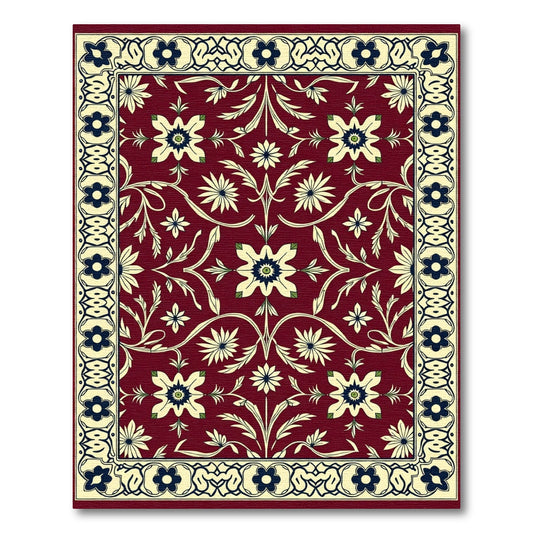 Crimson Bloom Vine Scroll Border Rug