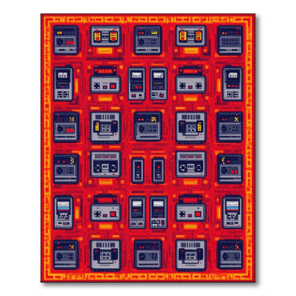 Retro Cassette Grid Red Washable Area Rug