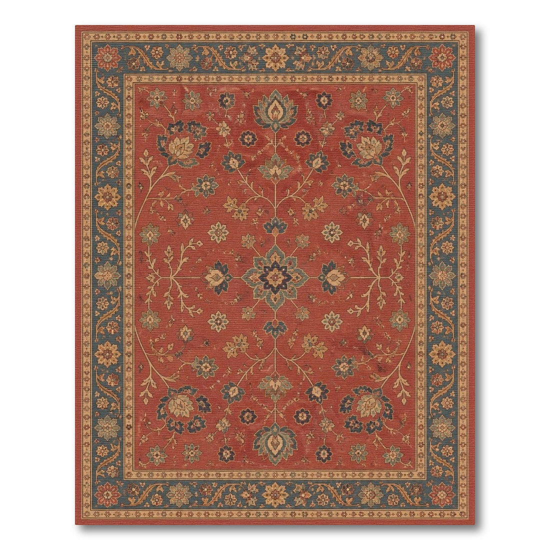 Red Floral Traditional Persian Red Area Rug