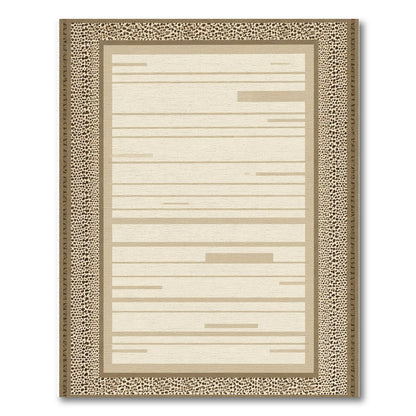 Neutral Abstract Stripe Leopard Border Rug