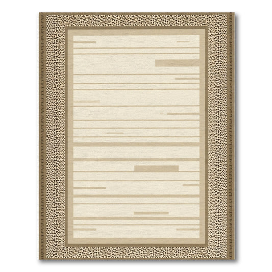 Neutral Abstract Stripe Leopard Border Rug
