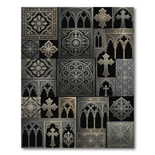 Ornate Gothic Archways Cross Medallion Rug