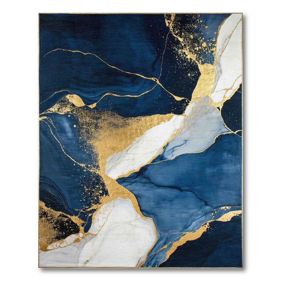 Blue and Teal Navy Blue Gold Abstract Marble Area Rug