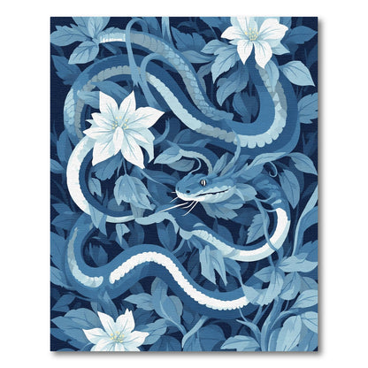 Deep Blue Serpent Garden Tapestry Rug