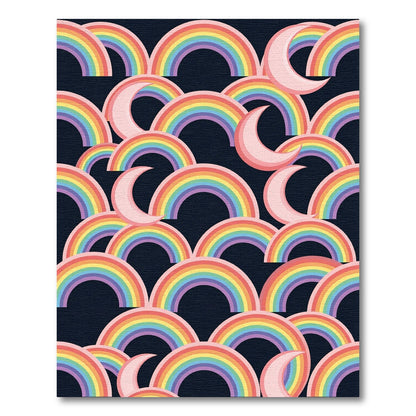 Pink Crescent Rainbow Arc Composition Rug