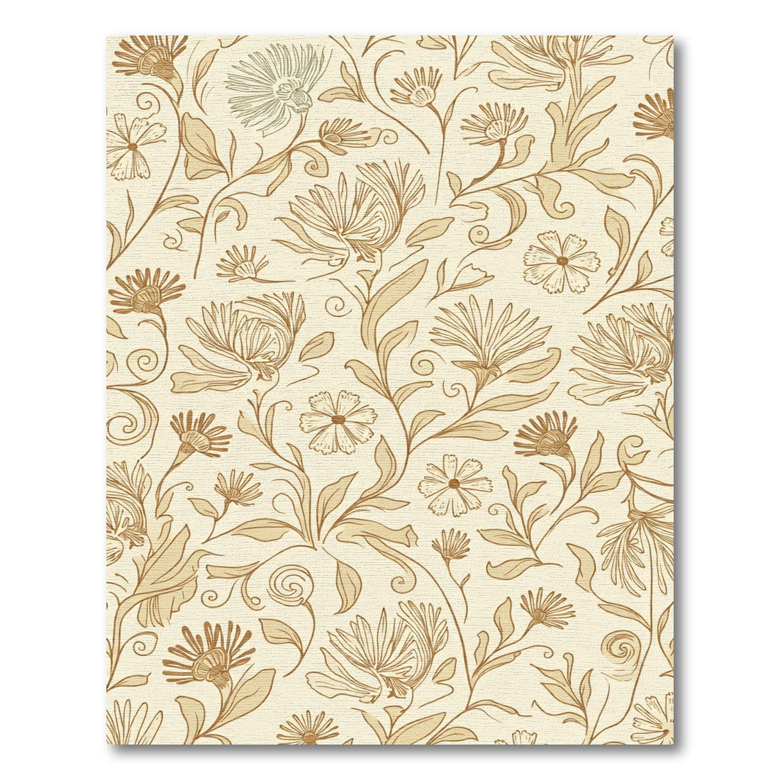 Vintage Tan Floral Vine Arrangement Rug
