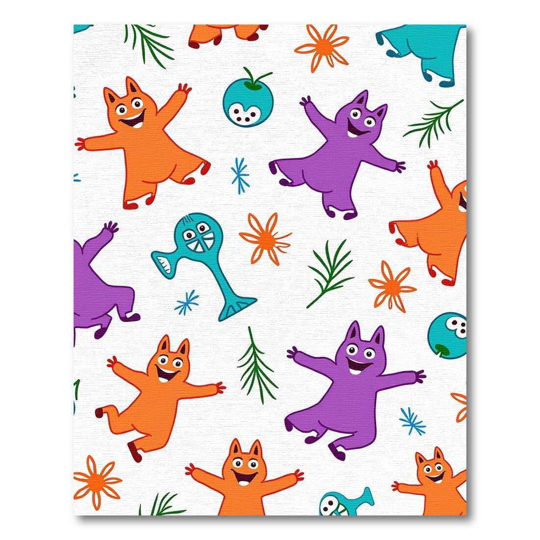 Whimsical Orange Purple Feline Friends Rug