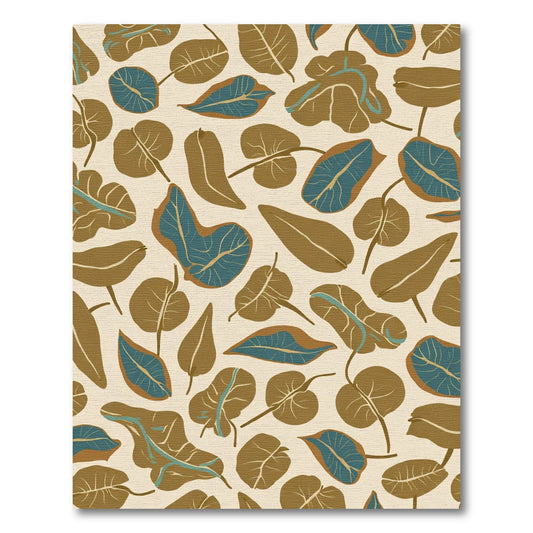 Modern Brown Blue Leafy Garden Rug