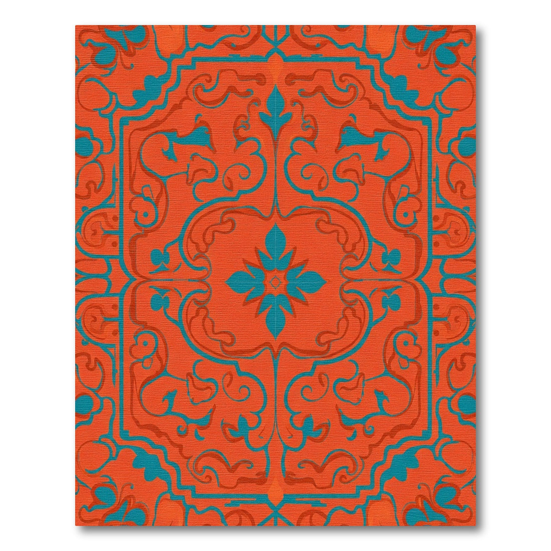 Orange Teal Scrollwork Medallion Rug