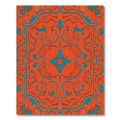 Orange Teal Scrollwork Medallion Rug