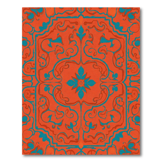 Orange Teal Scrollwork Medallion Rug