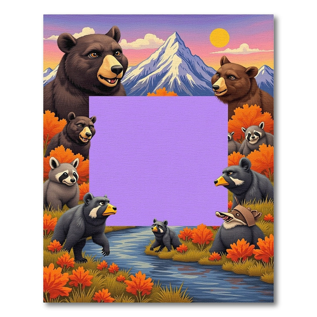Whimsical Bear Mountain River Autumn Scene Rug