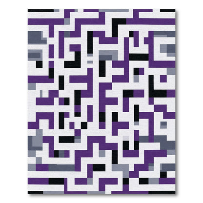 Modern Purple Black Geometric Maze Rug
