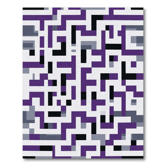Modern Purple Black Geometric Maze Rug