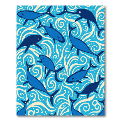 Deep Blue Ocean Whale Swirl Rug
